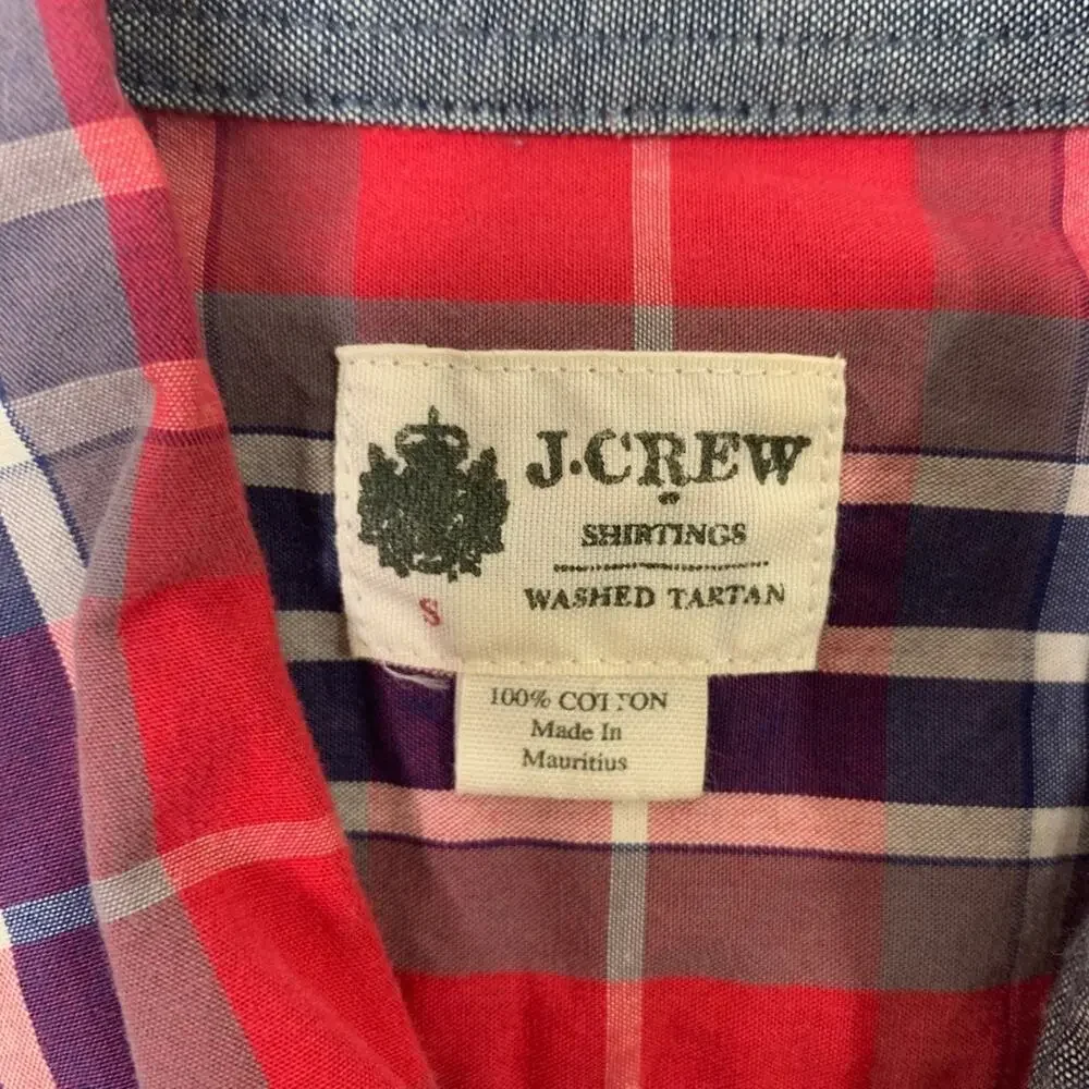 J Crew Shirt Mens S Small Red Cotton Washed Tartan Plaid Button Up Long Sleeve